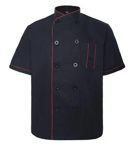 TopTie Unisex Short Sleeve Chef Coat Black With Red Stripes Size XL - Picture 1 of 4