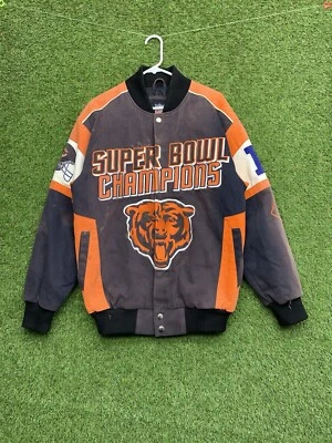 Chaqueta de bombardero de gamuza mediana de los Chicago Bears para hombre fútbol americano de la NFL GIII Y2K Foto 1 de 4