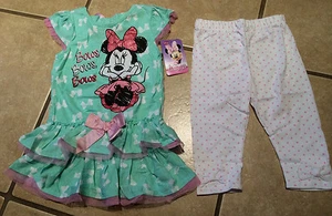 NWT Disney Vacation Minnie Mouse Bows RuffleTunic Legging Set Size 4, 5, 6, 6x - Picture 1 of 7