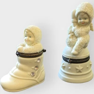 2 Vtg Dept 56 Snowbabies Figurine Trinket Boxes Take First Step Ring For You - Picture 1 of 19