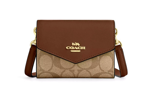 Coach CU172 Mini Busta Portafoglio con Cinturino Firmato Tela Cachi Sella NUOVO??