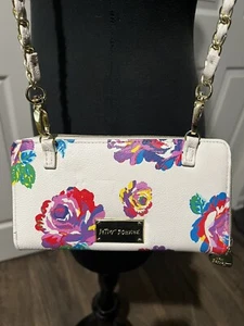 Betsy Johnson Floral Zip Around Wallet Crossbody Purse Chain Strap - Picture 1 of 6