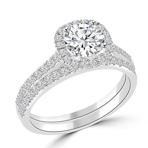 4 2/3 CT Round Diamond Engagement Ring Set F/SI1 14K White Gold Wedding Band - Picture 1 of 5