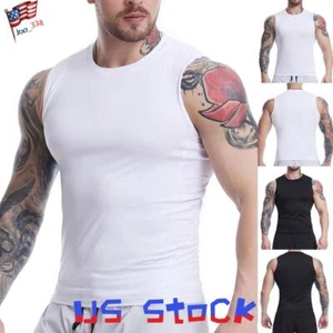Mens Sports Tank Tops Summer Training Gym Muscle Sleeveless Plain Vest T Shirt - Picture 1 of 12