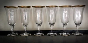 6 Vintage Rare Decagon Gold Rim And Base Designed Glasses - Height 6” - Picture 1 of 5