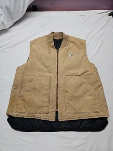 Chaleco de Pato Lavado Forrado con Edredón Carhartt VQ186 XL Marrón Hecho en Unión EE. UU. - Imagen 1 de 16