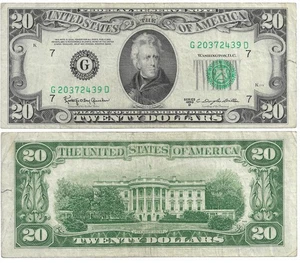 1950D $20 7 G Federal Reserve Note G20372439D - Picture 1 of 2