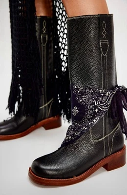 Bota Alta Free People Blaze Puntera Cuadrada Victoriana Cuero Negro 6 NUEVA Foto 1 de 4