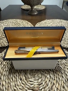 Waterman Sterling Silver Rollerball Pen w/ Box + Refills – Rare Gray Band - Picture 1 of 8