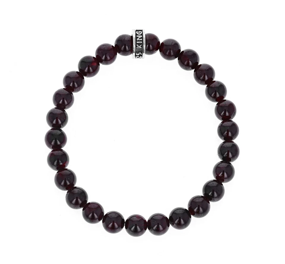 KING BABY K40-5804GA Garnet 8 mm Beaded Bracelet with Logo Ring 7.5" - Image 1 of 1