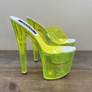Vintage Jante Stripper Heels Women’s Lime Green Transparent Platform Slides Sz 7 - Picture 1 of 17