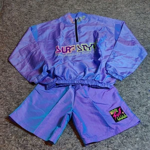 Vintage Surf Style Windbreaker Jacket And Drawstring Shorts S Iridescent 1/4 Zip - Picture 1 of 18