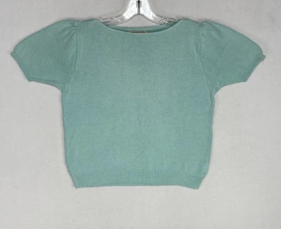 Винтажная женская вязаная блузка LL Bean средний светло-синий цвет сделано в США короткий рукав - Изображение 1 из 4