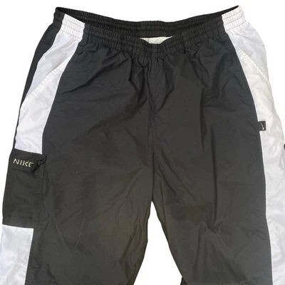 Vintage Nike Windbreaker Track Pants Sz XL Black White Lined Ankle Zip Baggy Y2K - Imagem 1 de 4