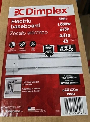 Dimplex Electric Baseboard Heater 48” 1000W, 240V-White (DB4F1000W)-NEW! A3 - Image 1 of 3