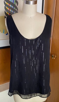 Rag & Bone Silk metallic Layered Tank Black Vertical Stripes Sz 6 M Whimsigoth - Image 1 of 4