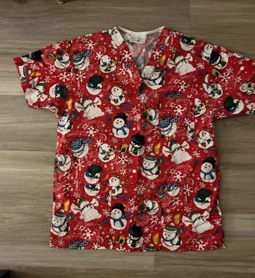 Peaches M/L Snowman Scrub Top - Image 1 of 4