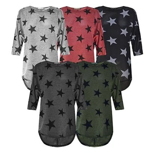 Ladies New Star Print High Low Baggy Look Top Women Batwing Dress Plus Size Top - Picture 1 of 5