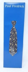 100% Italian Silk Hand Tailored Paul Fredrick Tie Paisley Floral Blue Gold  - Picture 1 of 3