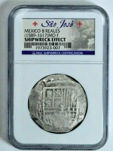 1589-1617 Mo F MEXICO 8 REALES NGC GRADED SHIPWRECK EFFECT ULTRA RARE IN BOX COA - Picture 1 of 9
