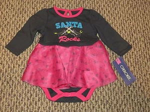 Christmas Gray Bodysuit w/ Attached Pink Skirt "Santa Rocks" Guitars 6 Months - Picture 1 of 1