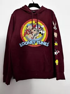 Looney Tunes Bugs Bunny Sweatshirt Hoodie Mens Large Long Sleeve Graphic Maroon - Picture 1 of 5