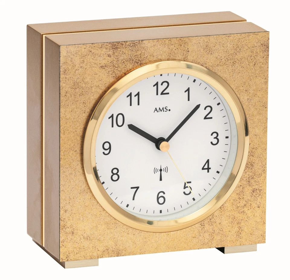 AMS 5153 Tischuhr Funk Holzgehäuse Antik-Optik Antik-Messing Auflage klassisch - Bild 1 von 1