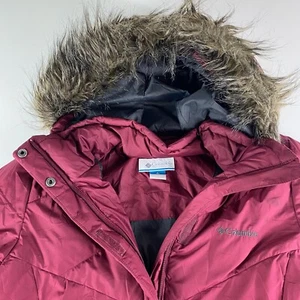Columbia Jacket Womens Large Wine Maroon Snow Eclipse Parka Puffer Faux Fur Hood - Picture 1 of 12