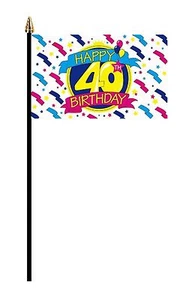 HAPPY 40TH BIRTHDAY PACK OF 12 SMALL HAND FLAGS flag 6"x4" with 10" pole - Picture 1 of 1