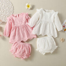 Baby Toddler Girls Clothes Set Floral Embroidery Playwear Dress Bloomer Outfits