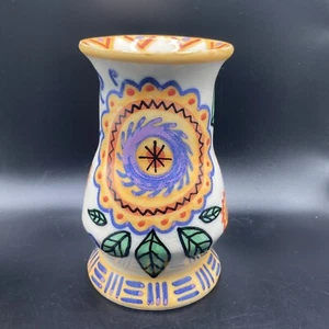Art Pottery Vase Hand Painted Floral Glazed MW Signed 5-5/8” Tall - Picture 1 of 11
