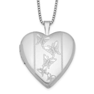 Gift for Mothers 925 Sterling Silver 20mm Butterflies Heart Locket Necklace 18"