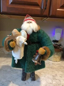 HOUSE OF HATTEN Old World Santa Clause Figure 16.5”Green Velvet Robe,bell,angel. - Picture 1 of 7