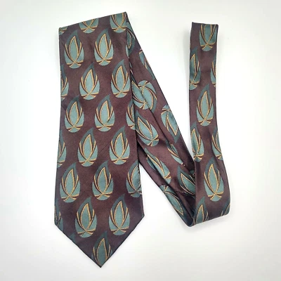Corbata de corbata 100 % seda marrón palmeras ITALIA 3,75" diseñador GIORGIO ARMANI para hombre Foto 1 de 4