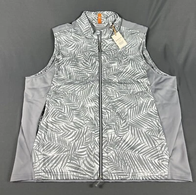 Peter Millar Golf Vest Crown Sport Elite Palms Print Full Zip XXL Gray MSRP $200 - Image 1 of 4