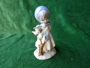 Porcelain Girl with Pipe Birds Figurine Vintage Made in Taiwane Vintage 5" - Picture 1 of 4