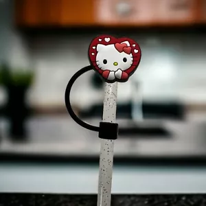 Carino Cuore Rosso Gatto Paglia Topper Riutilizzabile Protezione Paglia per Tazze - Foto 1 di 1