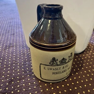 Antique E. Swasey & Co. Portland Maine Crown Logo  Stoneware Jug - Picture 1 of 8