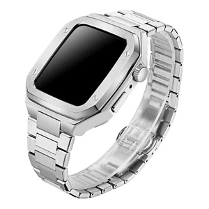 Stainless Steel Case Strap For Apple Watch 9/8/7 45mm iWatch MOD Kit 6/5/4 44mm - Photo 1 sur 22