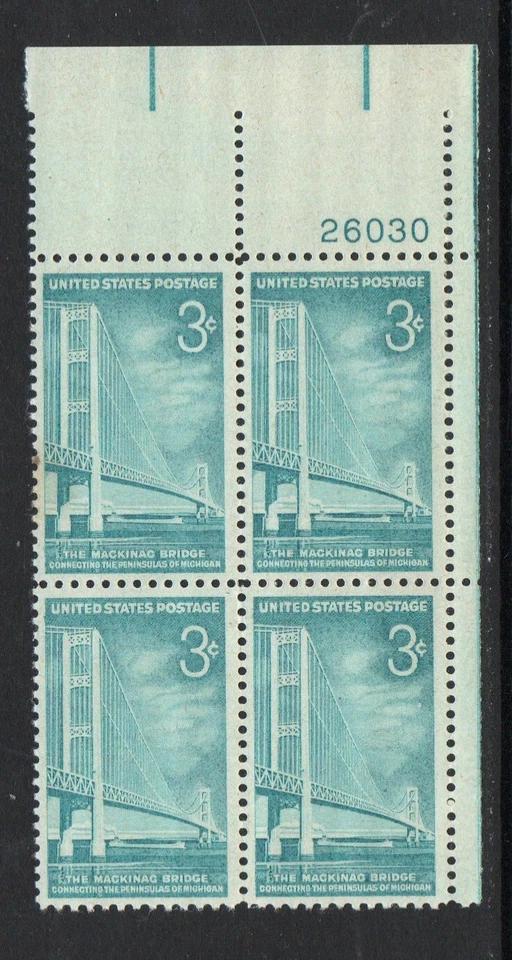 ALLYS US Plate Block Scott #1109 3c Mackinac Bridge [4] MNH OG F/VF [STK] - Image 1 of 1