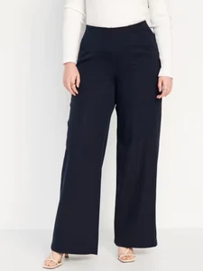 Old Navy Pixie Wide Leg Dress Pants Womens L Navy Blue Pull On Stretch NEW - Picture 1 of 7