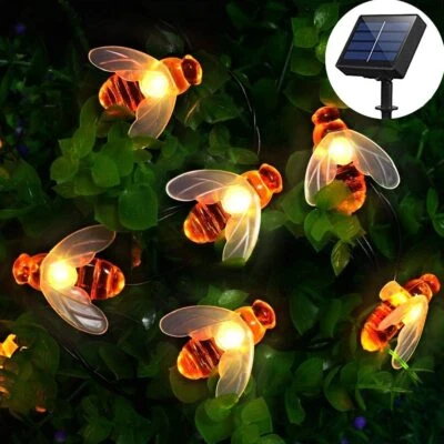 LED Solar Garden Lights 8 Mode Waterproof Garden Honey Bee Fairy String Lamp New - Image 1 of 4