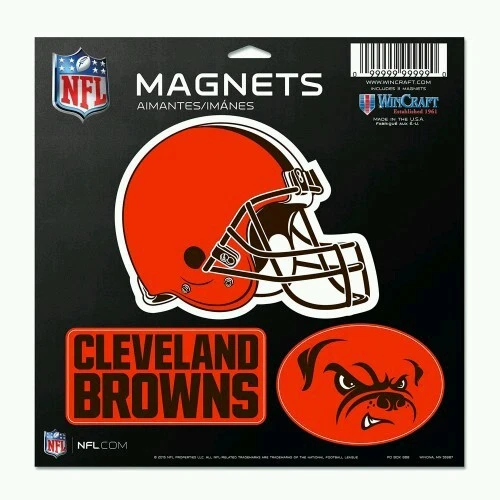 PACK DE 3 IMANES DE VINILO TROQUELADOS CLEVELAND BROWNS HOJA 11"X11" LIBRA DAWG Foto 1 de 1