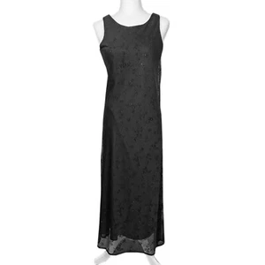 Vintage Y2K DBY Ltd Maxi Tank Dress Size 7/8 Black Mesh w/Velvet Burnout Sparkle - Picture 1 of 4