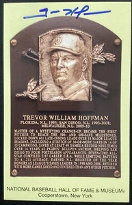 Trevor Hoffman Signed Gold HOF Plaque Postcard Yellow Autograph Padres HOF JSA 2 - Picture 1 of 3
