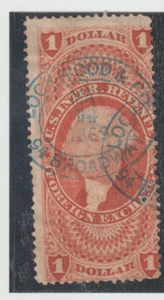 U.S.  Scott #R68c $1. Revenue 1869 Lockwood & Co. Broadway Handstamp Cancel CXL - Picture 1 of 1