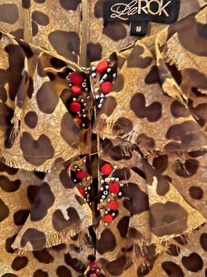 Túnica escote en V con volantes adornada con leopardo LaROK - Talla M Foto 1 de 4