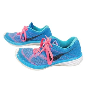 Nike Flyknit Lunar Sneakers READ Women Size 8 Athletic Shoe 698182-406 Blue Pink - Picture 1 of 12
