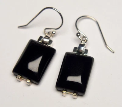 925 СТЕРЛИНГОВОГО СЕРЕБРА ЧЕРНЫЙ ОНИКС КАБОШОНЫ ЖЕНСКИЕ СЕРЬГИ - Изображение 1 из 4