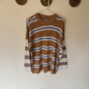 American Eagle Pullover Damen Große L Camel Blau Gestreift Weich Bequem Kuschelig - Bild 1 von 7